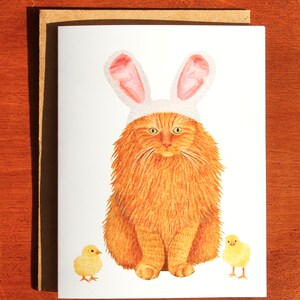 Carte de voeux aquarelle de Pâques chat roux, carte de Pâques chat aquarelle peinte à la main