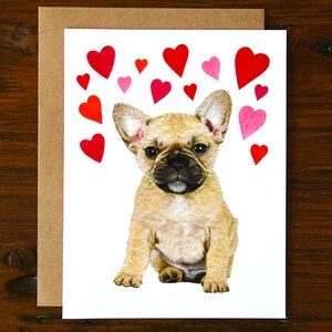 Biglietto d'auguri per anniversario/San Valentino con cucciolo di bulldog francese, biglietto d'auguri per anniversario/San Valentino con cane dipinto a mano ad acquerello