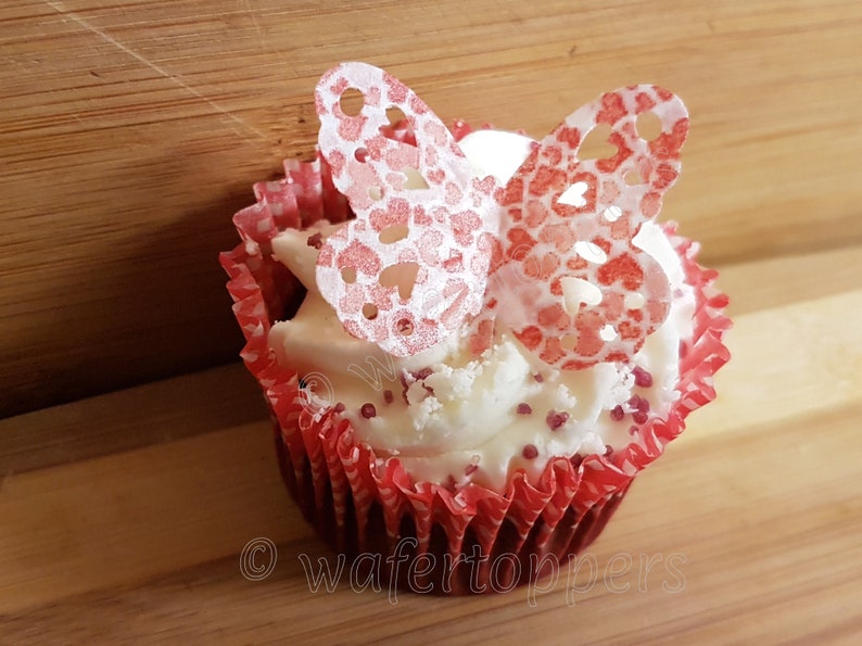 24 Edible Red Heart Pattern Butterflies Cupcake Cake Topper Etsy