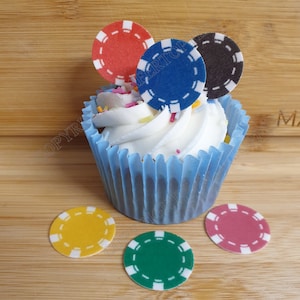 24 Edible Poker Chip Casino Tokens Wafer Cupcake Toppers Precut with Free Postage