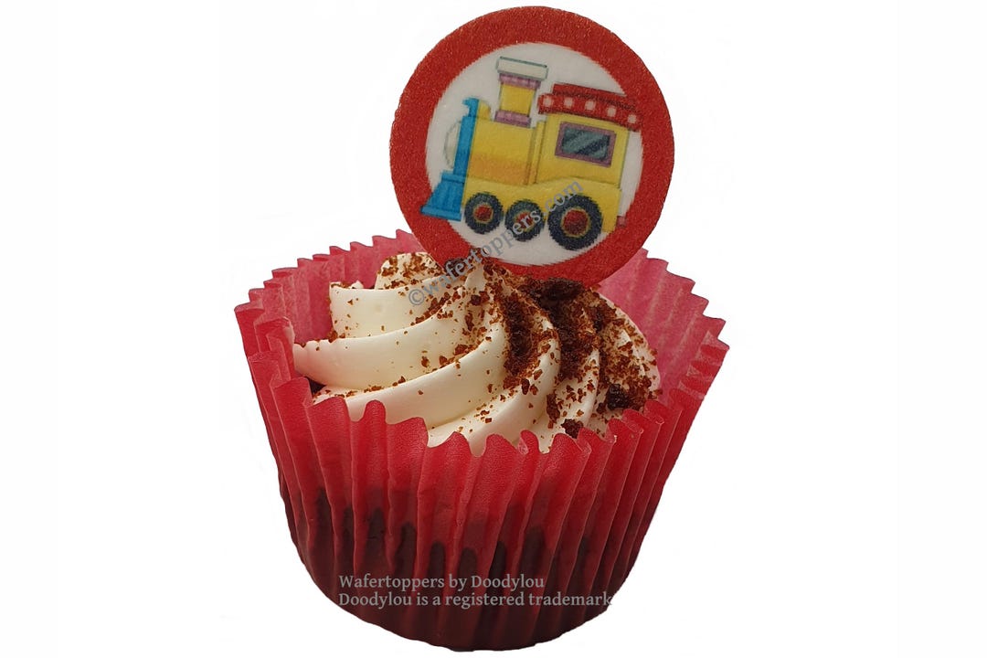 24 Edible Train Cupcake Toppers Wafer Train Cake Decorations for ...