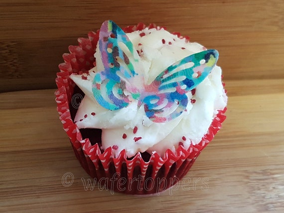 24 Edible Multi Colour Abstract Butterflies Cupcake Cake Etsy