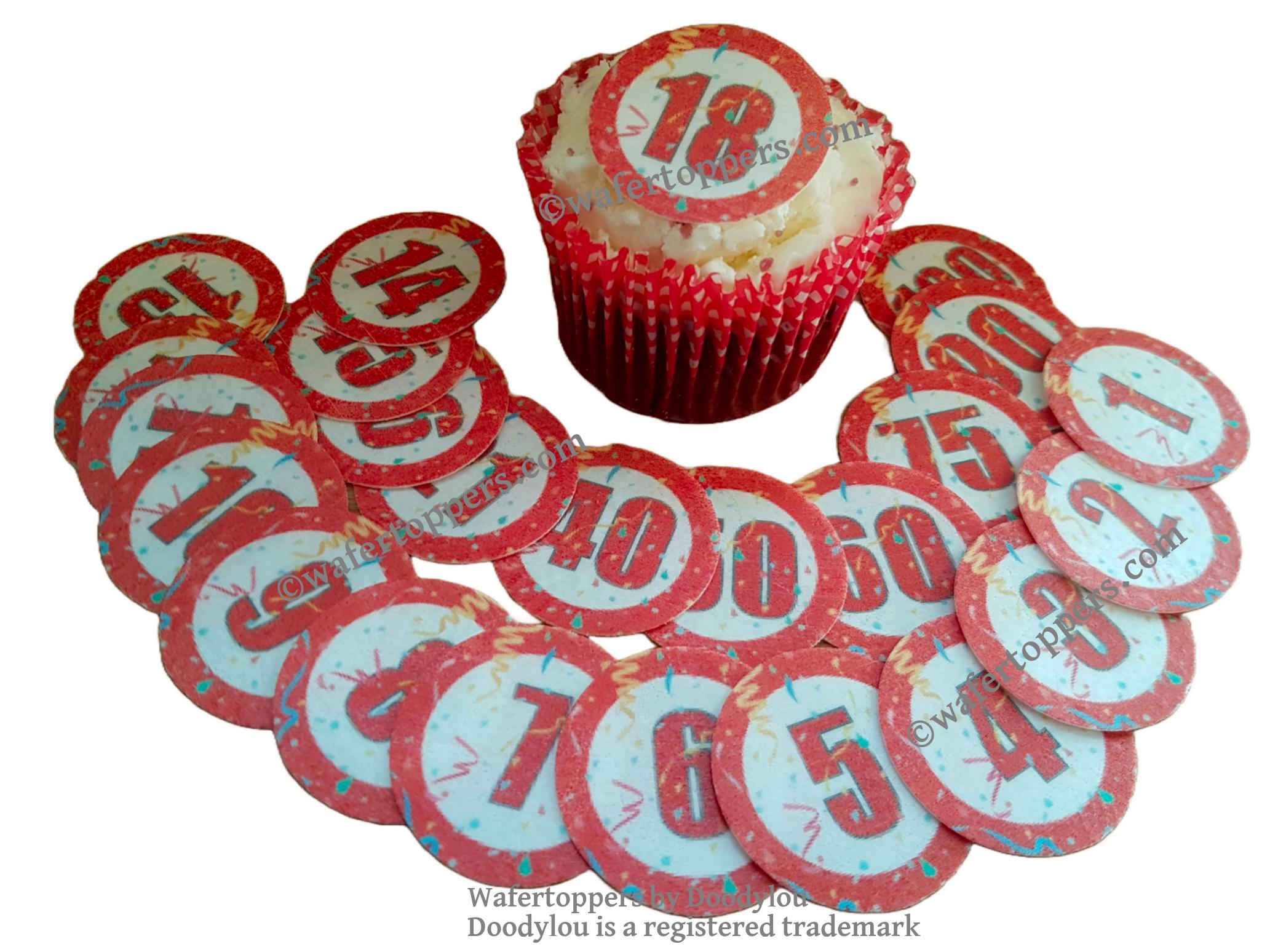 24 Edible Number Cupcake Toppers 1-100 Wafer Birthday Numbers for Cake ...