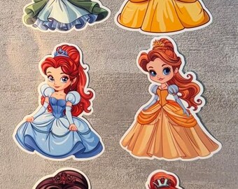 Colorful Princess Stickers, Fairytale Party Favor, Vinyl Decals - Single sticker or Set of 6