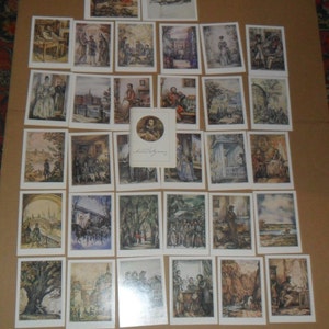 1987 Alexandre Pouchkine. Ensemble complet de 32 cartes postales russes soviétiques vintage avec texte livre de 1987. Illustrations Dessins Artiste Ivanov