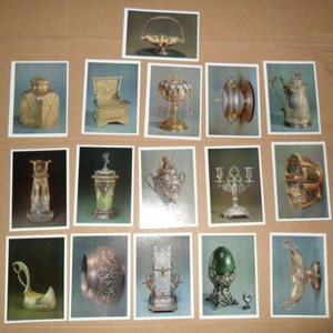 Orfèvrerie par des maîtres joailliers russes. Milieu XIXe et début XXe siècles. Ensemble de 16 cartes postales photo vintage soviétiques 1987 Old Antique Silver