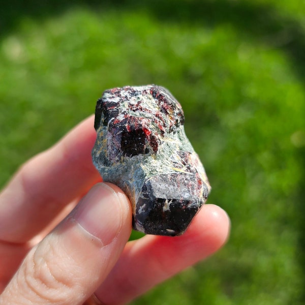 Rare Collection! A Quality Red Fire Pyrope Garnet With Green Mica Specimen Zimbabwe/Powerful Life Force Healing Crystal 34.6g 1.5"× 0.75"