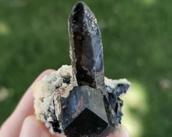 Morion Smoky Quartz Specimen With Mercedes Termination Black Tourmaline + Fluorescent Hyalite Opal Namibia/Powerful Protection Crystal 39g