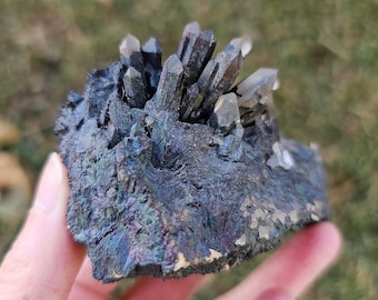 Rare! Blacknite Iridescent Quartz Cluster Madagascar/100% Natural Color Black Aura Quartz/Scorpio Energy Crystal 93.2g