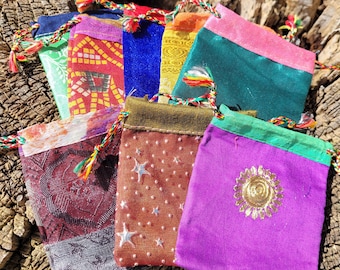 Tibetan Hand Made Drawstring Crystal Jewelry Pouch/Random Color Pattern Gift Bag/Gemstone Sachet/Medicine Bag