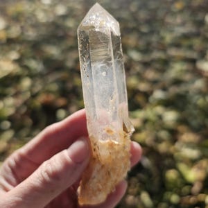 Rare 4&quot; Golden Healer Blue Smoke DNA Quartz with Golden Cookeite | Colombian Lemurian Seed Crystal | High-Vibration Healing Stone 57g