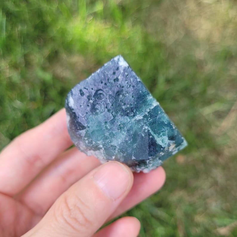 Rare Large Cube Fluorescent Green Blue Purple Fluorite Madagascar/UV Reactive Fluorite Cubes Specimen 76.6g 1.5"×1.25"