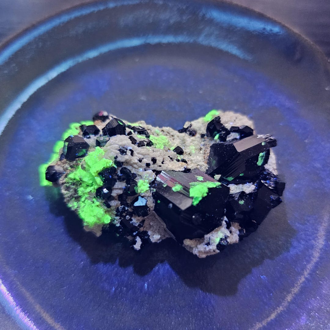 Black Schorl Tourmaline Specimen With UV Reactive Hyalite Opal ...