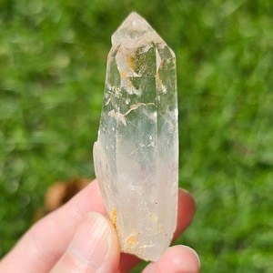 Blue Smoke Golden Healer Wand - Colombian Lemurian Seed Quartz Crystal With DNA Coding 31g 2.25&quot;