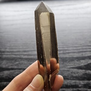 Smoky Lemurian Quartz Wand w/ Time Link Past Future Windows | Golden Smoky Quartz 62.8g Zimbabwe | Cleansing & Protection Energy Crystal