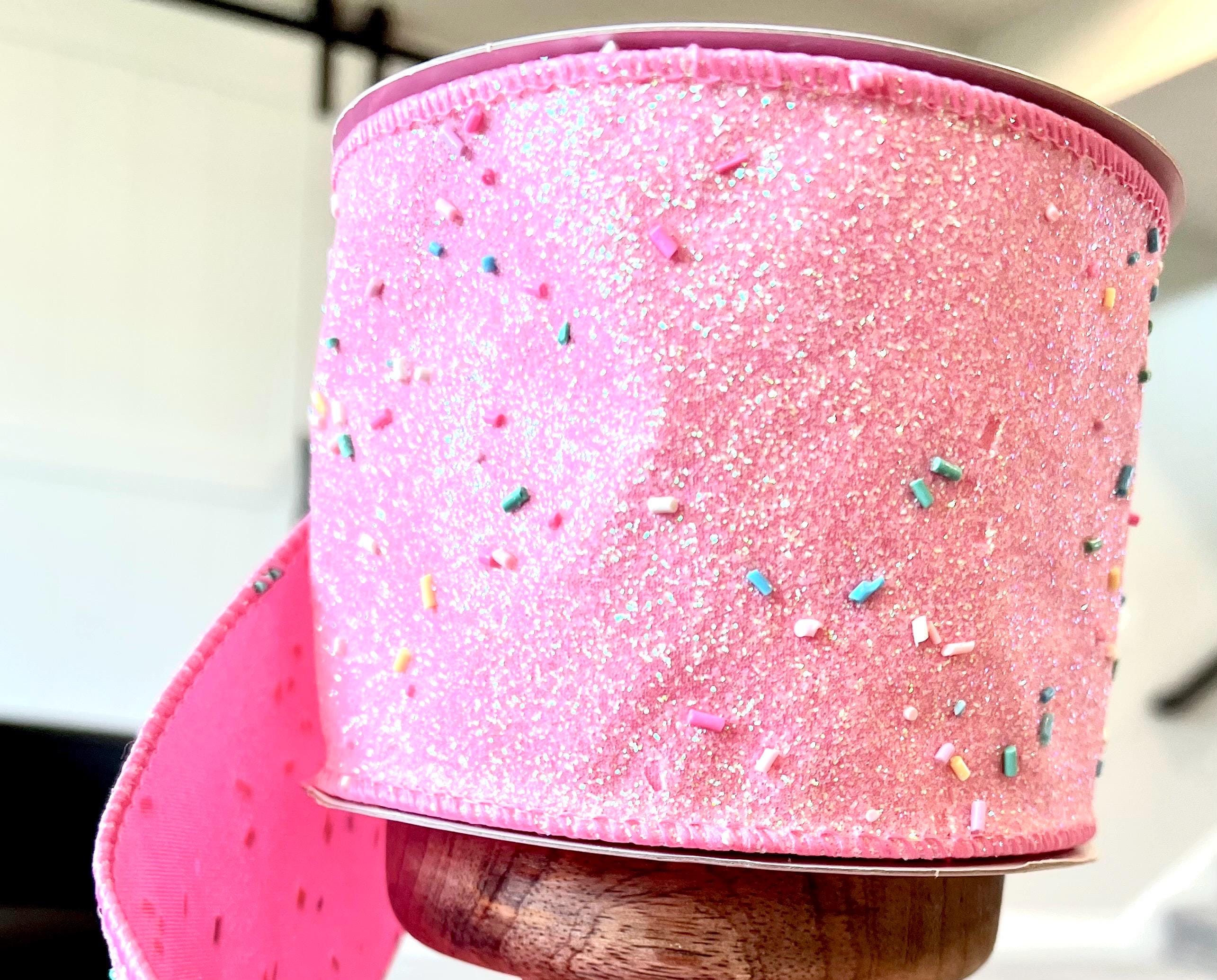 Sprinkle Ribon Pink Sprinkle Ribbon - Wired Edge - Girl Birthday & Gifting Ribbon - 3. ...