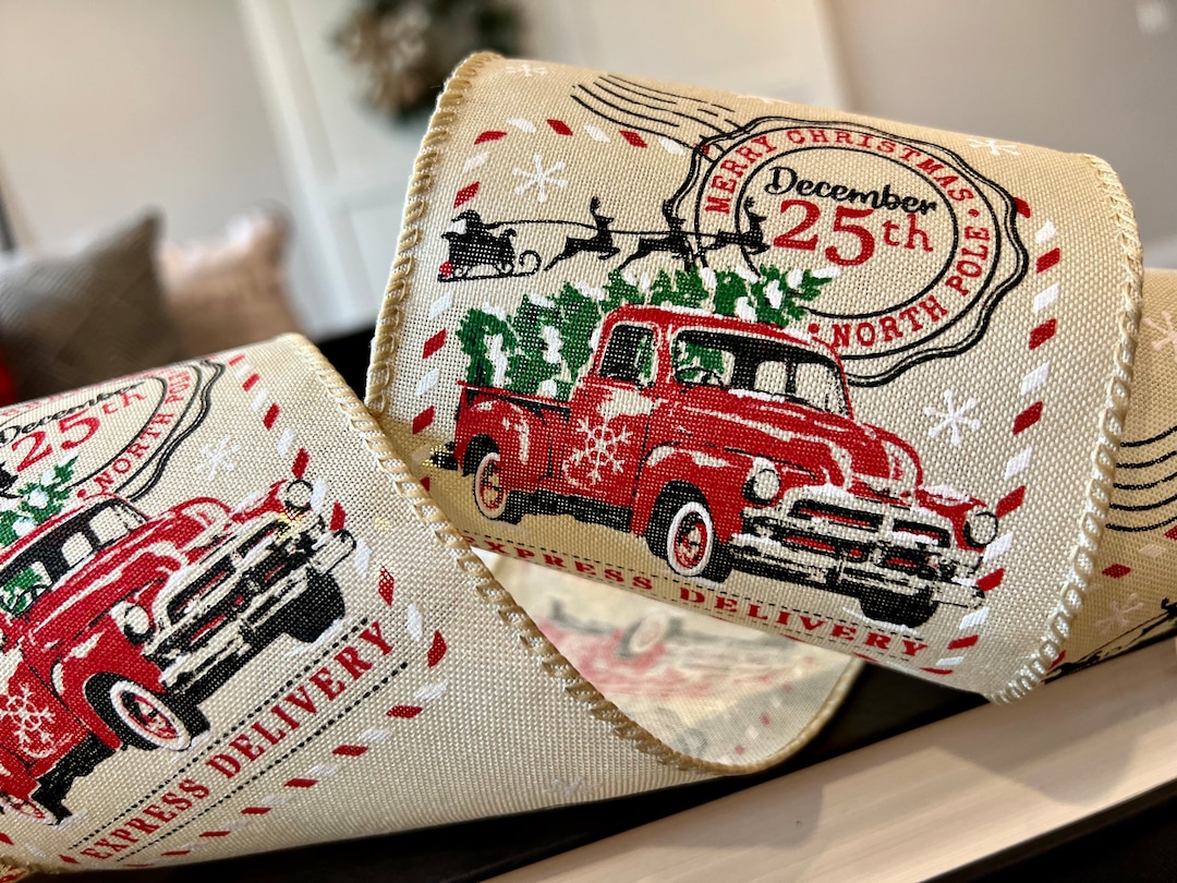 5 Yards Extra Wide Red Truck Christmas Ribbon - 4” Extra Wide X 5 Yards ...