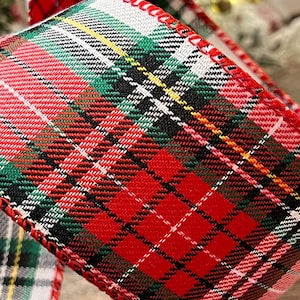 10 Yards - Red Green Tartan Plaid Wired Christmas Ribbon - 2.5” Wide x 10 Yards - Customer Favorite