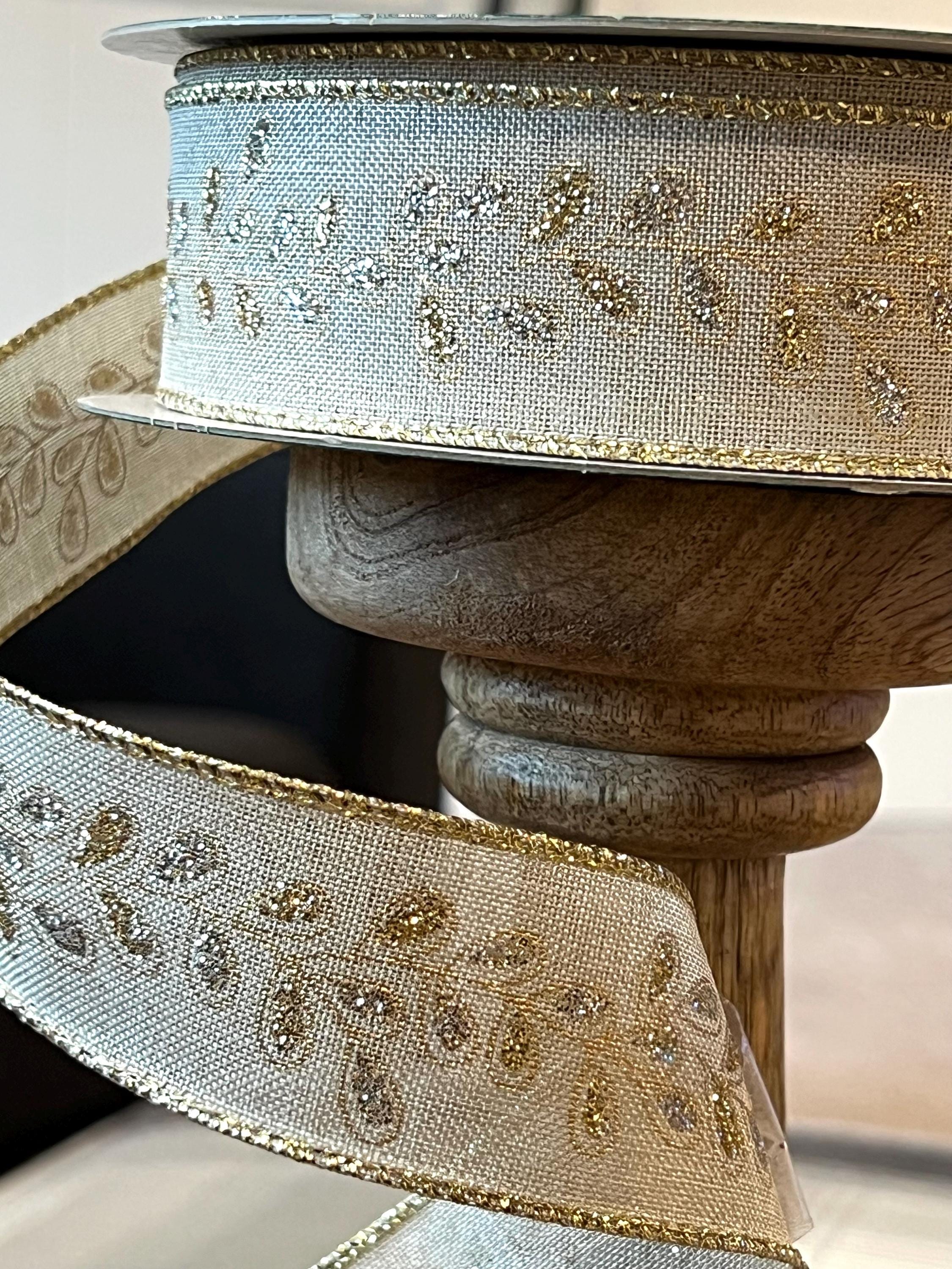 Elegant Tan Ribbon With Gold & Silver Bling: 1.5