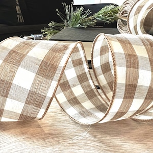 Tan and Cream Buffalo Plaid Ribbon - 2.5" Wide x Multiple Length Options - Classic