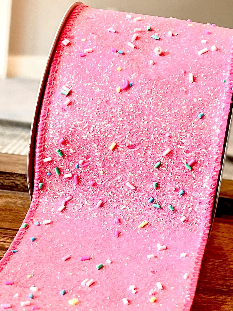 Sprinkle Ribon Pink Sprinkle Ribbon - Wired Edge - Girl Birthday & Gifting Ribbon - 3. ...