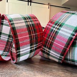 10 Yards - Red Green Tartan Plaid Wired Christmas Ribbon - 2.5” Wide x 10 Yards - Customer Favorite