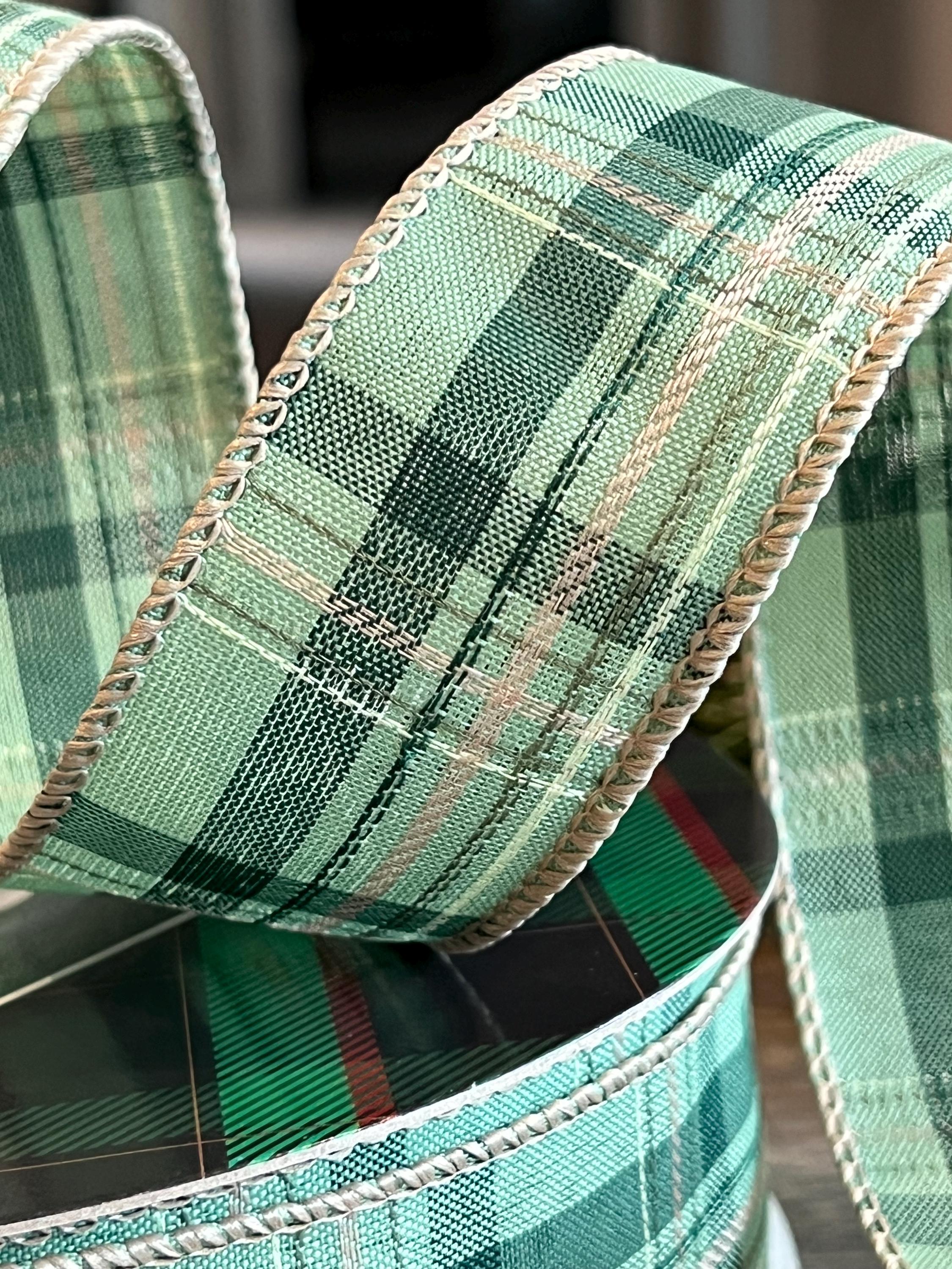 Argyle Plaid Ribbon: Sage Green - 1.5
