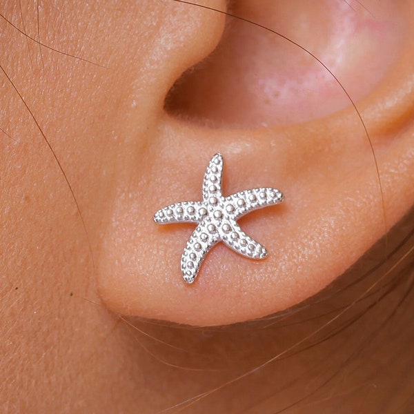 YAZILIND Sterling Silver Starfish Stud Earrings | Cute Little Starfish Earrings For Women & Girls | Simple Everyday Jewelry - View #3
