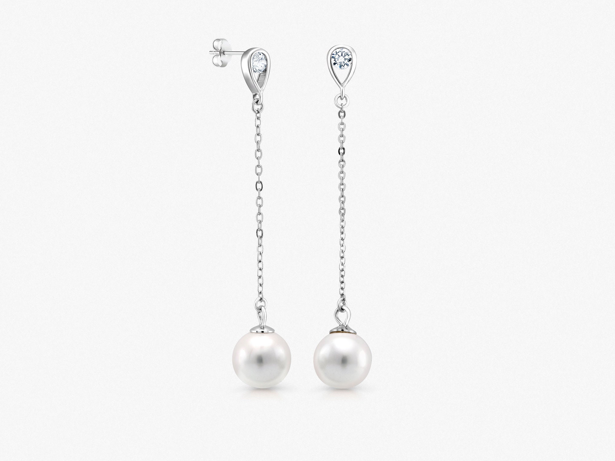 925 Sterling Silver Pearl Earrings Pearl Dangle Earrings Etsy