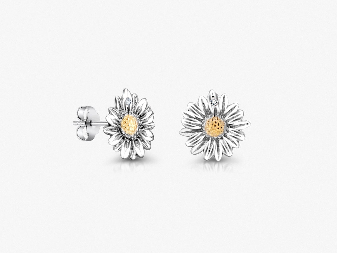 925 Sterling Silver Sunflower Earring and Necklace Set Etsy