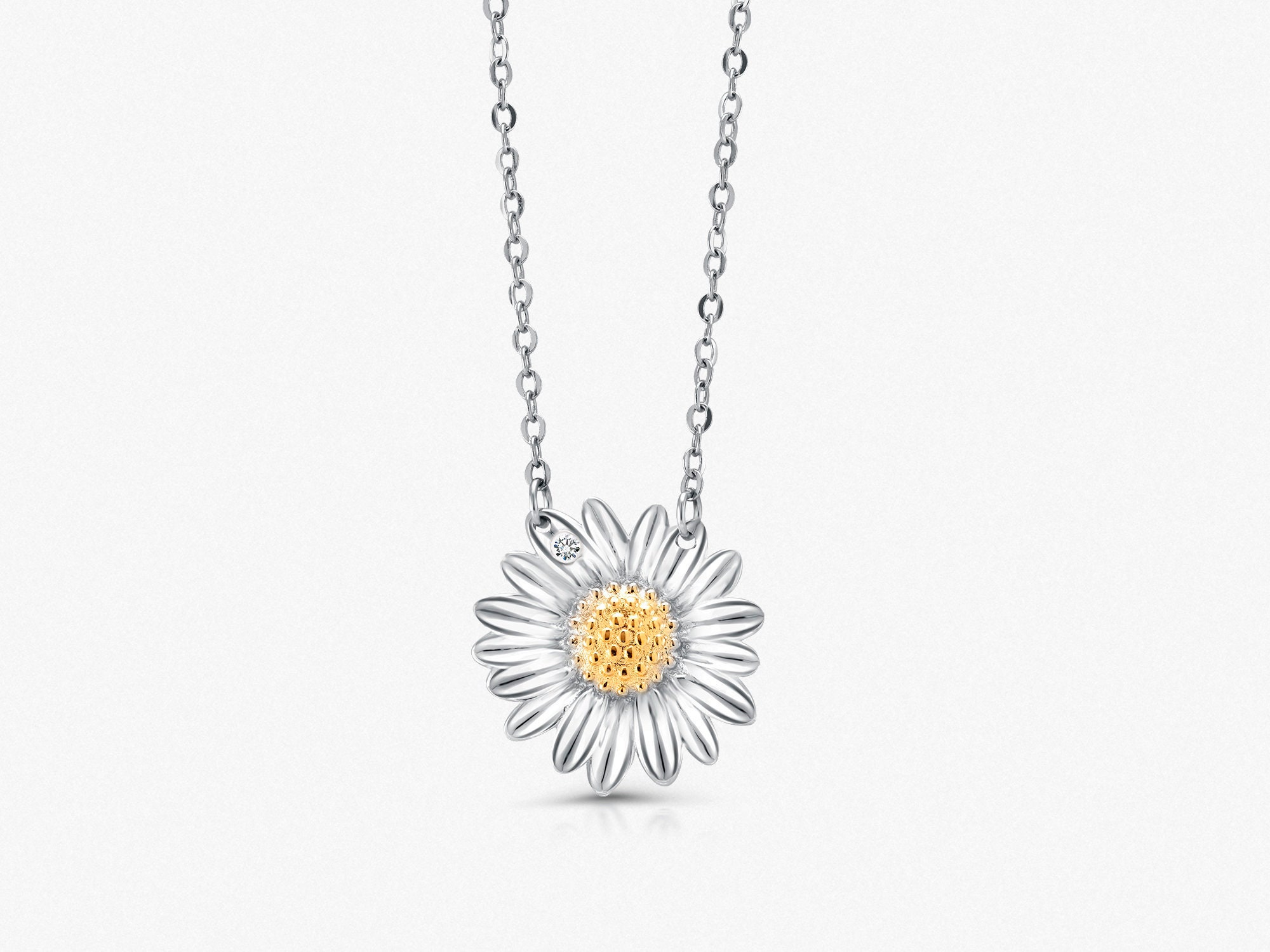 925 Sterling Silver Daisy Necklace162 Chain Etsy