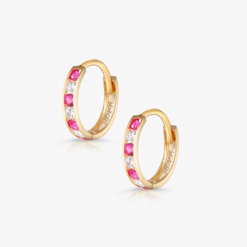 Solid 14K Yellow Gold Cz And Created shops Ruby Huggies, Gold Huggies, Hoop Earrings, Ruby And Cz Huggies, Cz Huggies, Created Ruby Huggies
