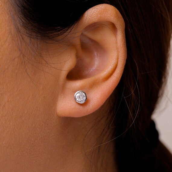 925 Sterling Silver Cubic Zirconia Bezel set Earrings CZ Silver Bezel Studs Earrings Bezel Studs Earrings Earrings for Gift Bezel Studs Etsy