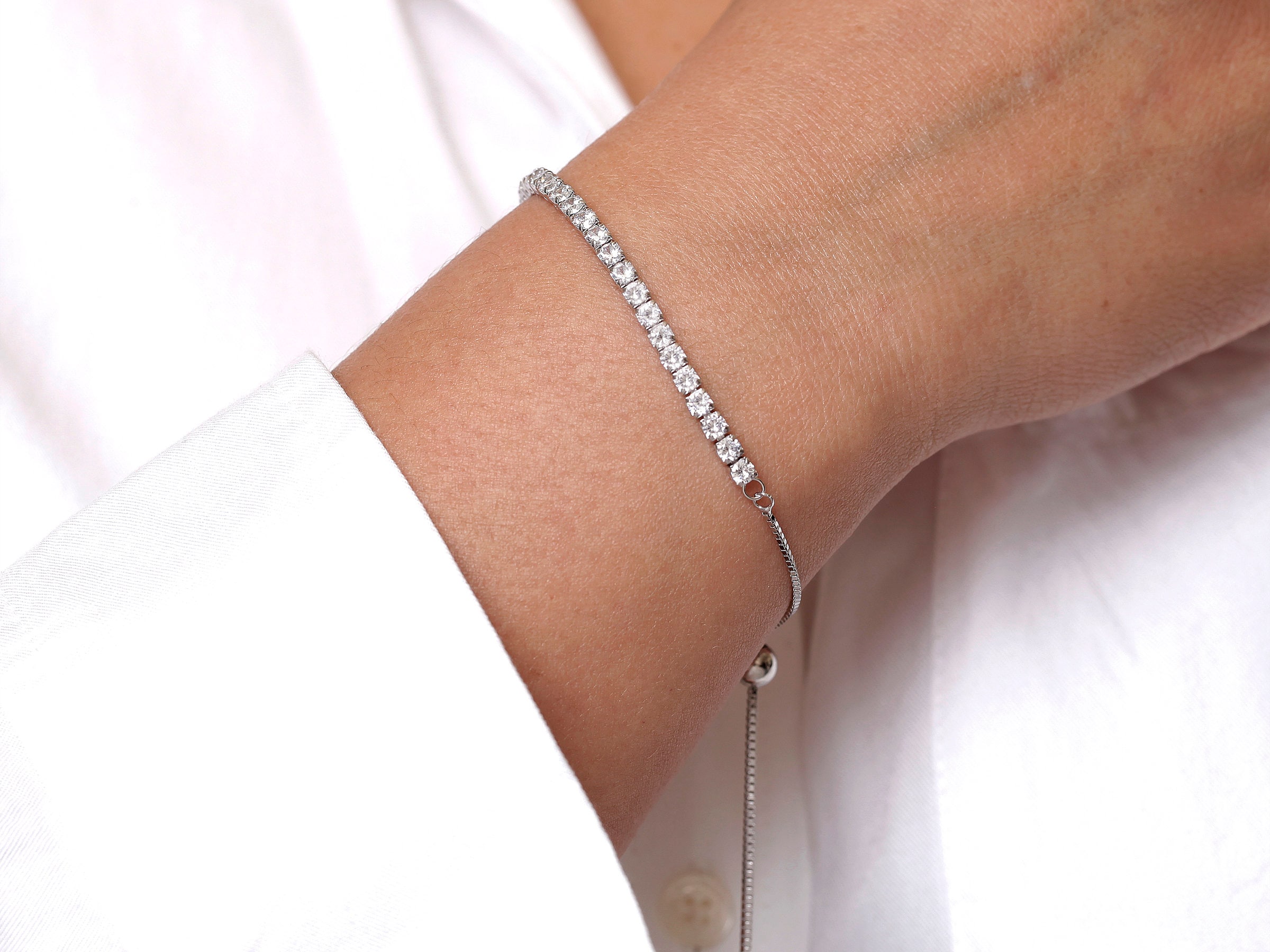 Silver Tennis Bracelet AllenCOCO Dainty Bracelets For Women