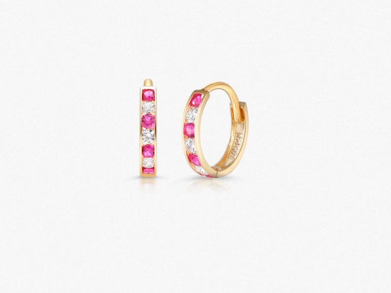 Solid 14K Yellow Gold Cz And Created shops Ruby Huggies, Gold Huggies, Hoop Earrings, Ruby And Cz Huggies, Cz Huggies, Created Ruby Huggies