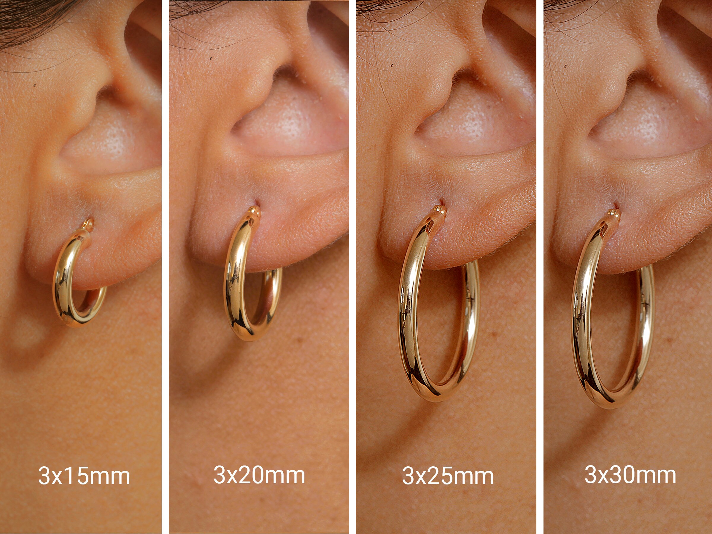 Solid Gold Square Hoops (PAIR) Medium - 14K Gold Pipe Hoop earrings- Tube  hoops- Pipe- 14 ct Solid Gold hoop earrings- Christmas Gift