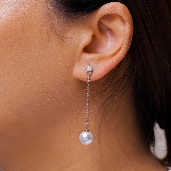 925 Sterling Silver Pearl Earrings Pearl Dangle Earrings Pearl