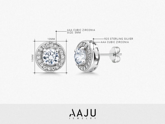 Sterling Silver 5mm Round Black & White Diamond Halo Stud Earrings Sterling Silver 5mm Round Black & White Diamond Halo Stud Earrings