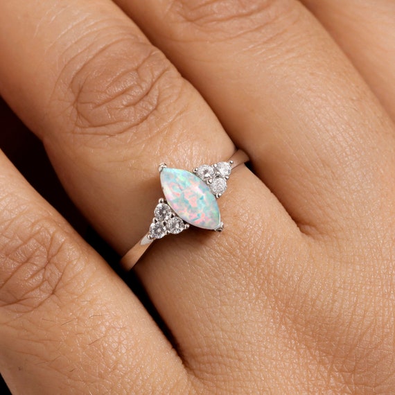 Sterling Silver Marquise Lab Created Opal And CZ Ring Sterling Silver Marquise Lab Created Opal And CZ Ring