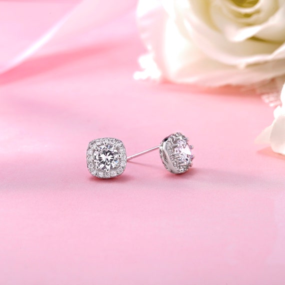 Pink Cubic Zirconia Rhodium Stud Earrings Nontarnish - October Pink Cubic Zirconia Rhodium Stud Earrings Nontarnish - October