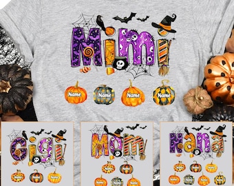 Personalisiertes Nana-Halloween-Shirt, benutzerdefinierter Spitzname Nana Mimi T-Shirt, Kürbis-Halloween-Shirt, Halloween-Oma mit Kindernamen