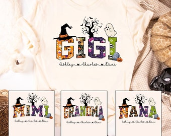 Benutzerdefiniertes Mimi-Halloween-Shirt mit dem Namen der Enkelkinder, Halloween-Nana-Shirt, Halloween-Geschenk für Oma-Mama