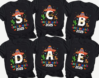 Personalisierte Cinco De Mayo 2025 Matching Shirts, benutzerdefinierte Name Cinco De Mayo Gruppen Shirts, monogrammierte Cinco de Mayo Shirts mit Namen