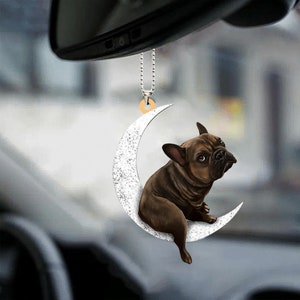 French Bulldog Sit On The Moon Car Ornament, Frenchie Ornament, French Bulldog Gift, Frenchie Christmas Ornament  Gift 2D Flat Ornament