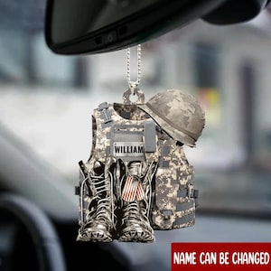 Military Uniform Ornament, Boots & Hat Personalized Flat Ornament, Military Car Ornament Gift,  Military Gift 2D Flat Ornament