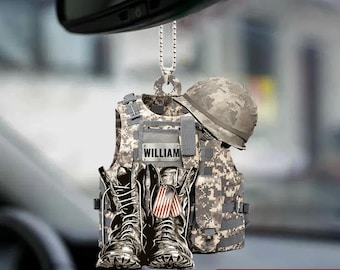 Military Uniform Ornament, Boots & Hat Personalized Flat Ornament, Military Car Ornament Gift,  Military Gift