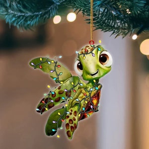 Turtle Christmas Light Ornament, Turtle Ornament, Turtle Christmas Gift For Turtle Lover 2D Flat Ornament