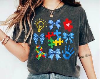 Coquette Blue Bow Autism Shirt, In April We Wear Blue Shirt, Accept Understand Love Autism Awareness Month