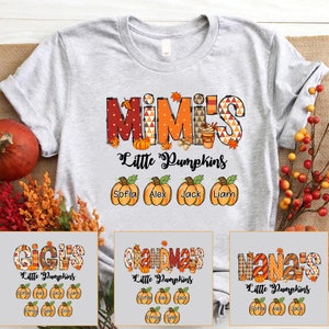 Grandma&#39;s Little Pumpkins Shirt, Grandma Fall Shirt, Custom Grandma Shirt With Grandkids Names, Shirt for Autumn, Fall  Halloween Shirt