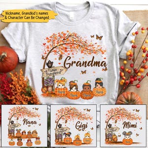 Nana&#39;s Little Pumpkin Autumn Halloween Shirt, Personalized Grandma Fall Gift Shirt, Grandma Mimi Nana Little Pumpkin Shirt
